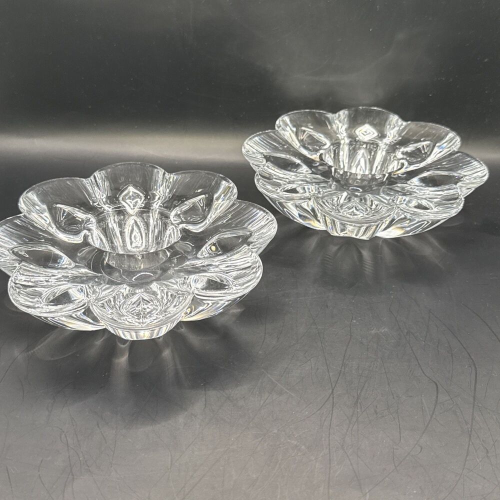 2 Miller Rogaska Heavy Lead Crystal Petal Votive Candle Holder Made In Czech Rep